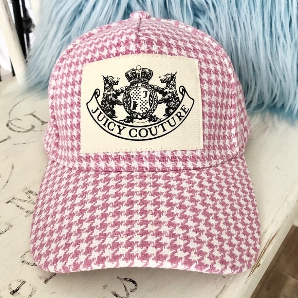 Juicy, Couture, Pink, and, White, Houndstooth,‎ Cap, Hat, Patch Logo, OS, NEW - Picture 1 of 15